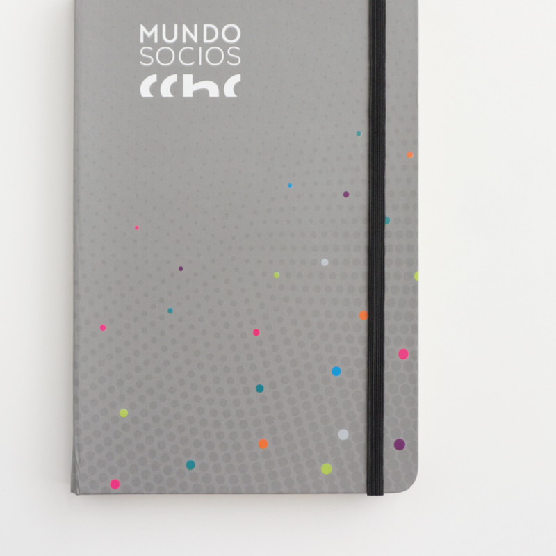 libreta corporativa couche impresa full color con elastico personalizada mundo socios cchc
